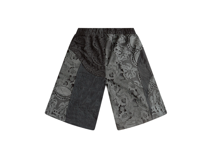 Black Patchwork Crochet Shorts