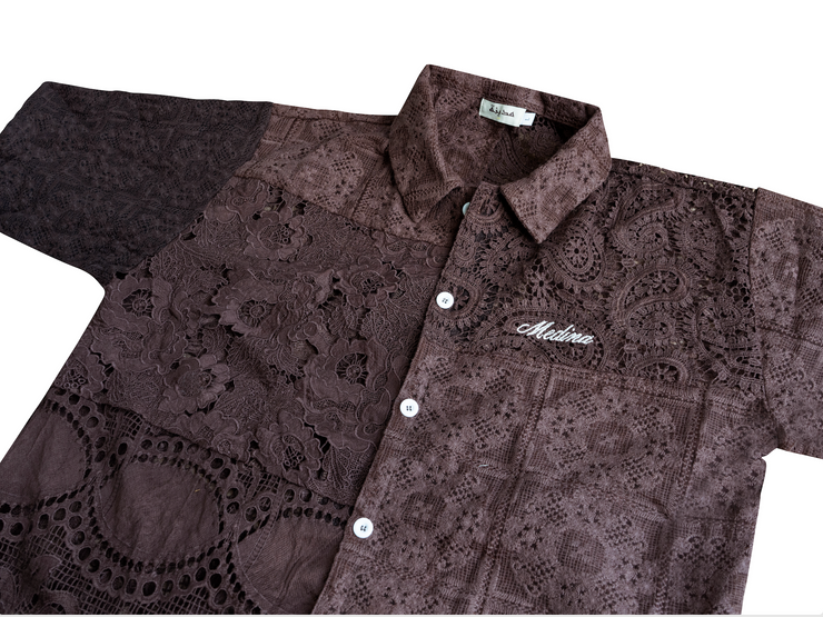 Brown Patchwork Short Sleeve Shirt - Sole DXB Exclusive