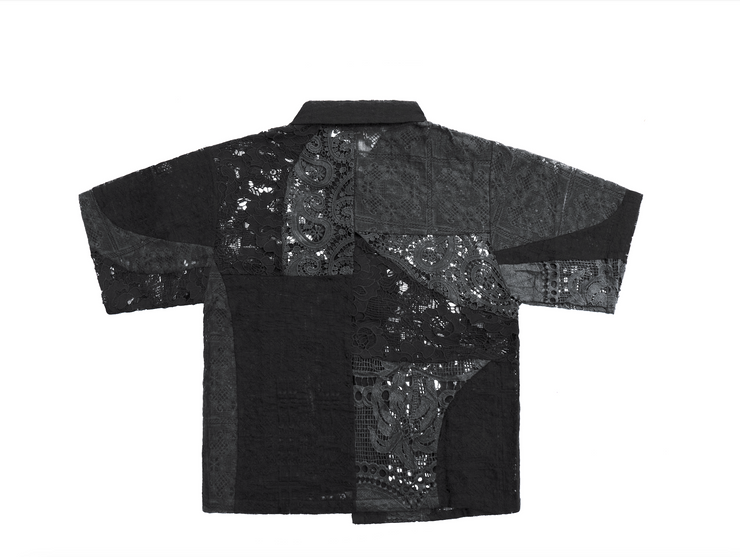 Black Patchwork Short Sleeve Shirt